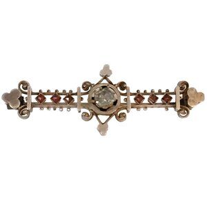 Victorian Plated Vintage Gold Tone Clear Rhinestone Bar Pin Brooch, M910